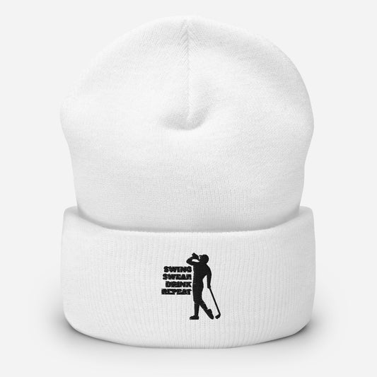 Swing, Swear, Drink, Repeat Man Beanie (White, Grey)