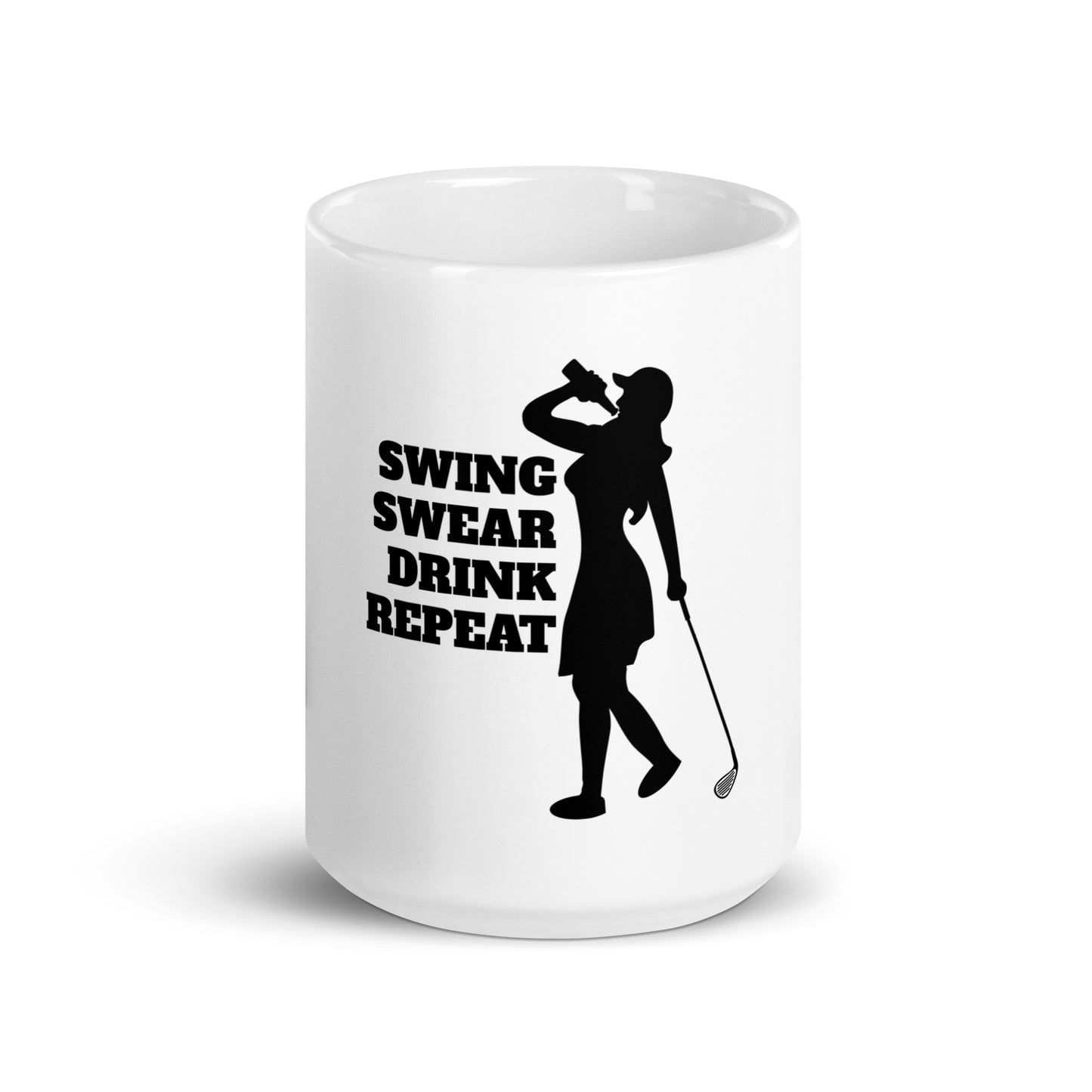 Swing, Swear, Drink, Repeat Woman White Glossy Mug